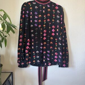 Valentino Black Blouse with Colorful Floral Pattern